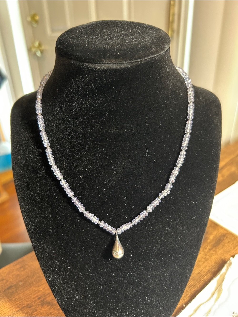 Silver Teardrop Iolite Pendant Necklace - Women Jewelry